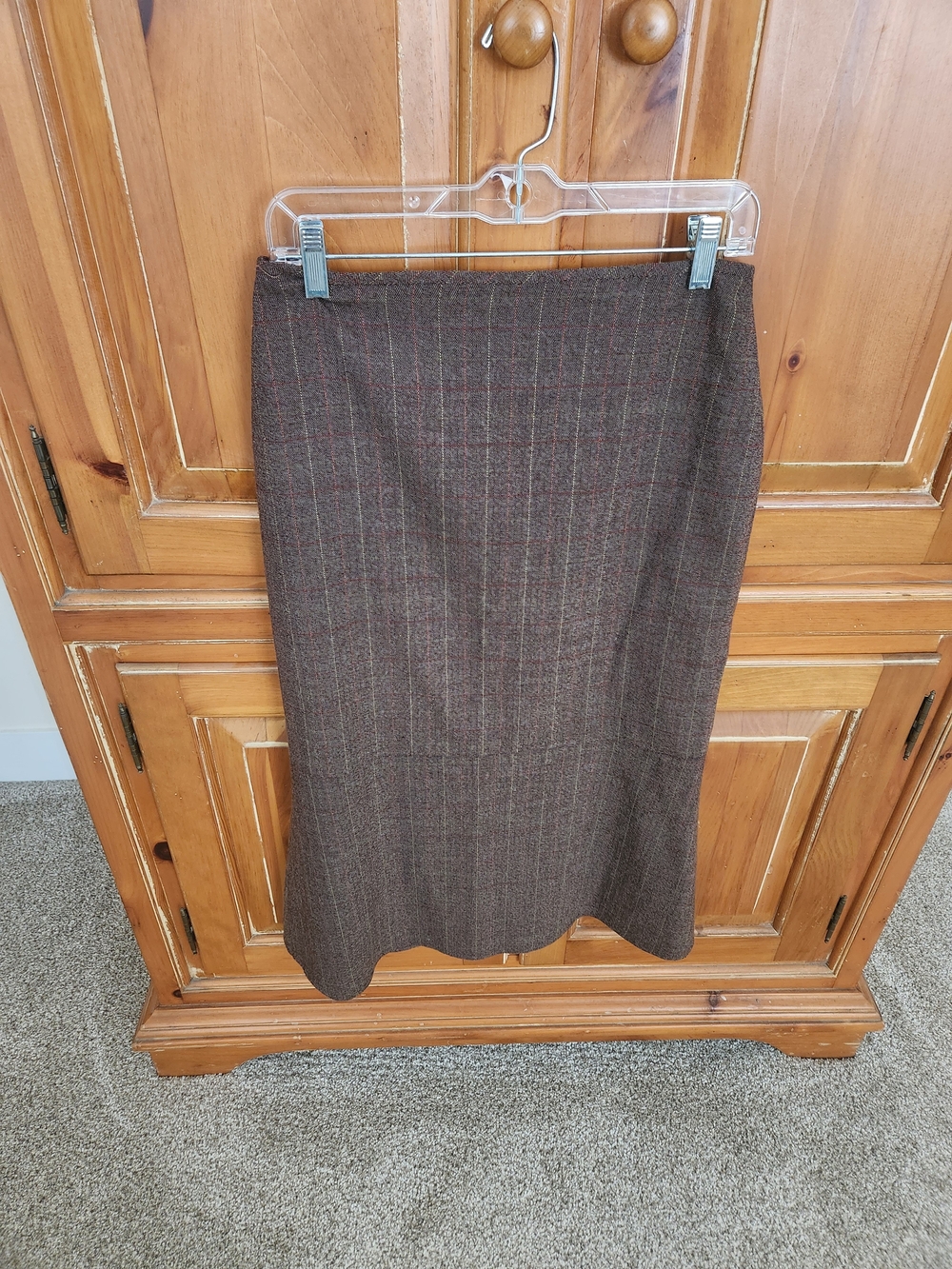 Larry Levine Brown Tweed Pencil Skirt with Subtle Pinstripes